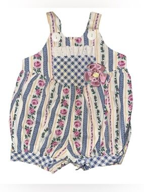 VTG Baby Togs Girls Size 12 M Floral Bubble Romper Gingham Cottage-core Summer